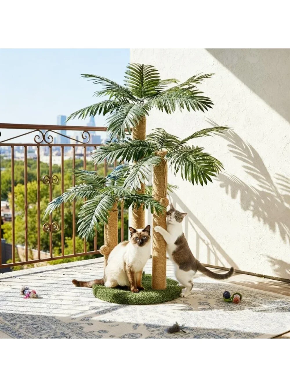 31.5-Inch Cat Scratching Post Tree with 3 Poles & 2 Dangling Balls for Indoor